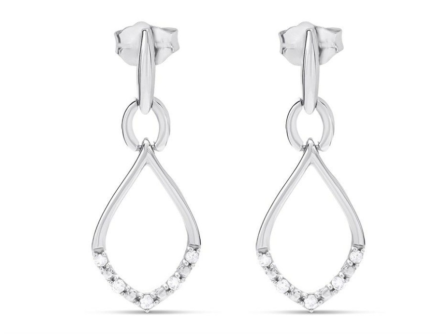 Best * 9Ct White Gold Diamond Open Teardrop Earrings 10Pts Per Pair D94105 Popular