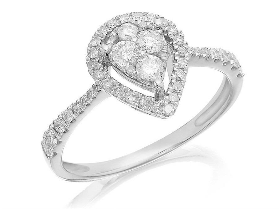 Clearance * 9Ct White Gold Diamond Pear Halo Cluster Ring 1/2Ct Size H Only Z50813 Large Choice