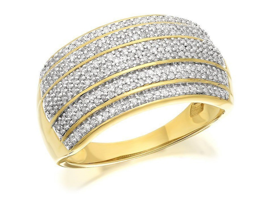 New * 9Ct Gold Five Row Diamond Band Ring 1/2Ct D9209 Closeout Sale