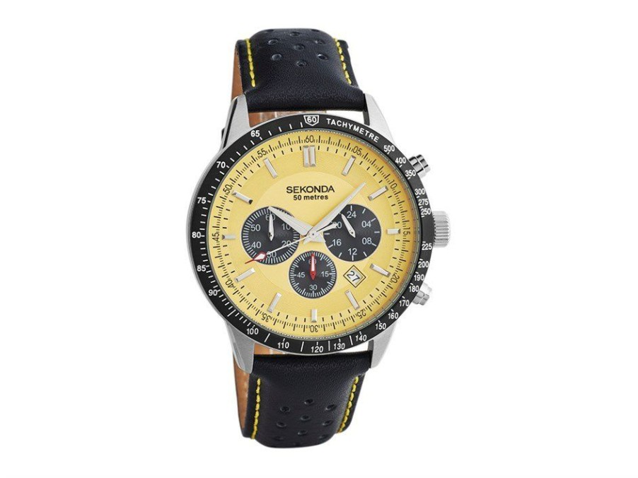 Wholesale * Sekonda 1395 Chronograph Black Leather Strap Watch W31220 Large Choice