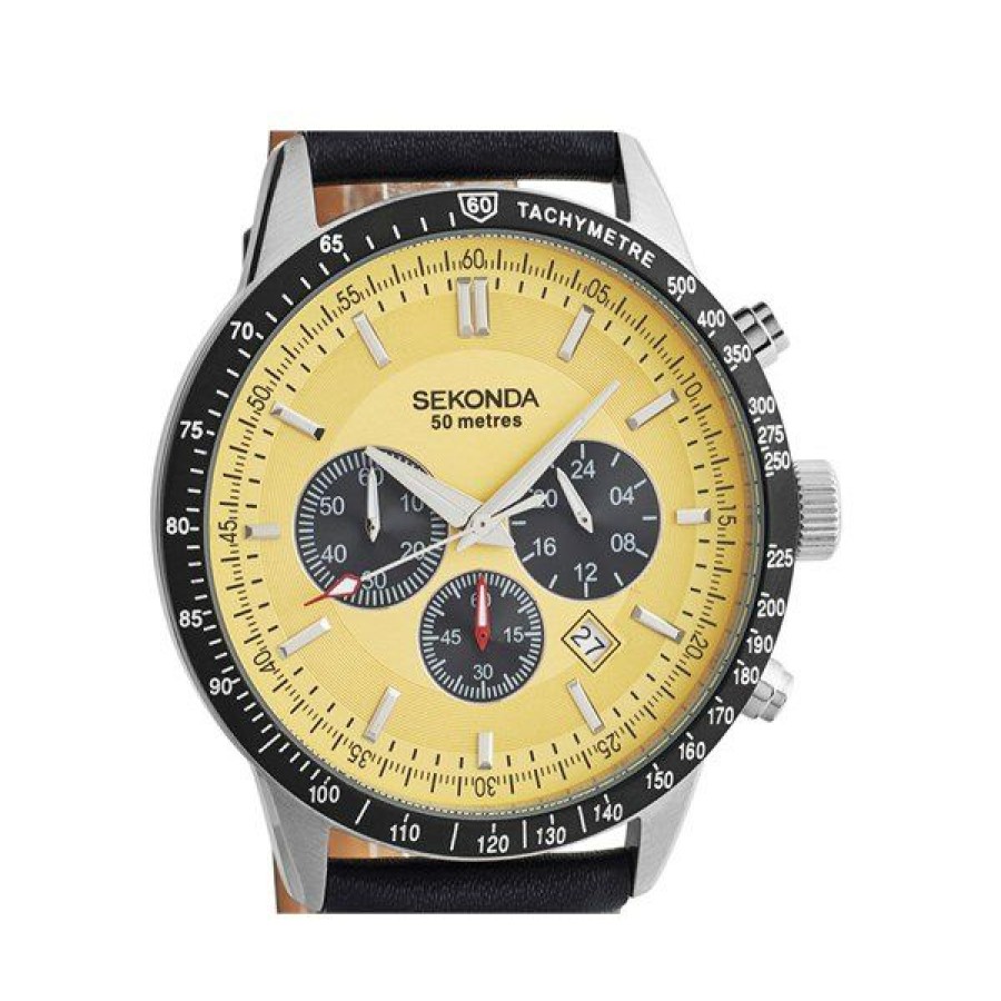 Wholesale * Sekonda 1395 Chronograph Black Leather Strap Watch W31220 Large Choice