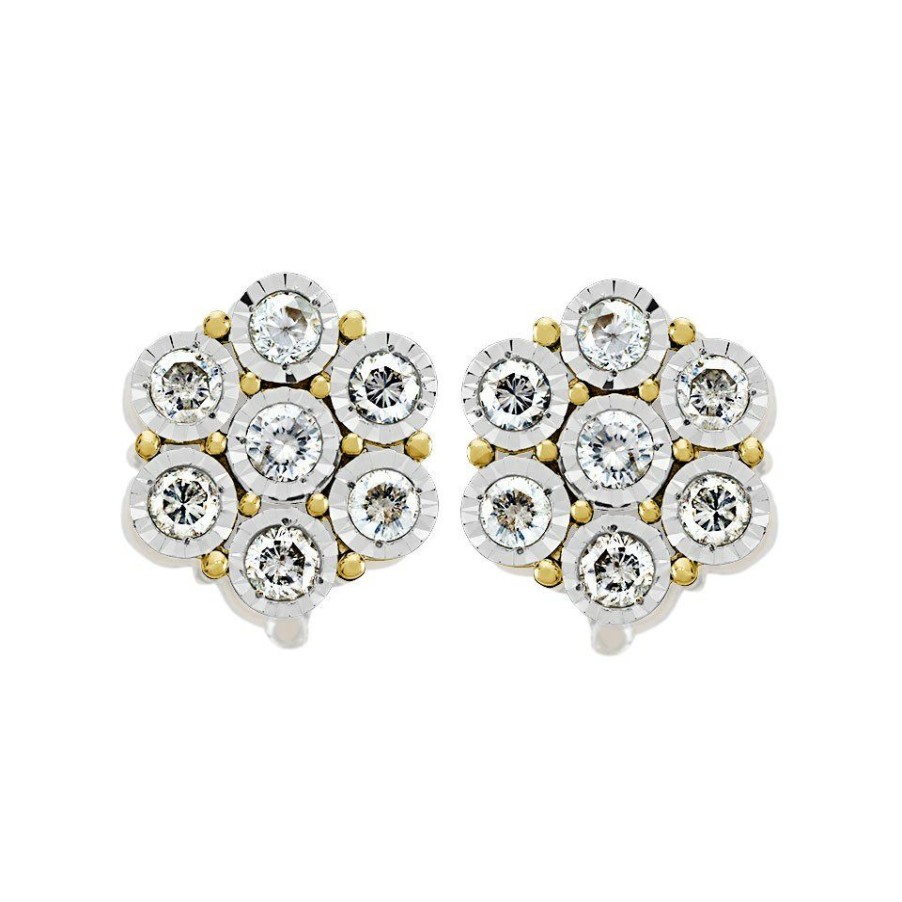 New * 9Ct Gold Diamond Cluster Stud Earrings 1.2Ct Per Pair D54125 Discount Online