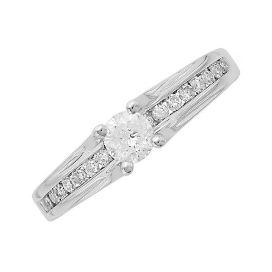 Best * 9Ct White Gold Solitaire And Channel Set Diamond Ring 1/2Ct D6613 Reasonable Price