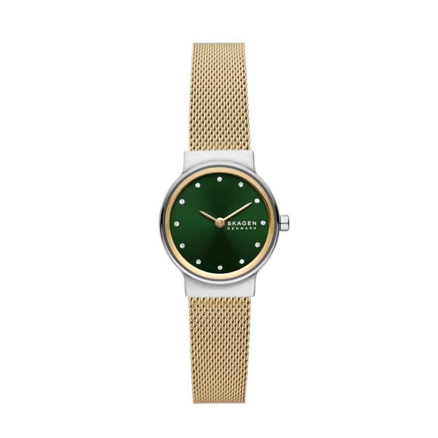 Clearance * Skagen Skw3068 Freja Two Tone Green Dial Mesh Bracelet Watch W06290 100% Guarantee