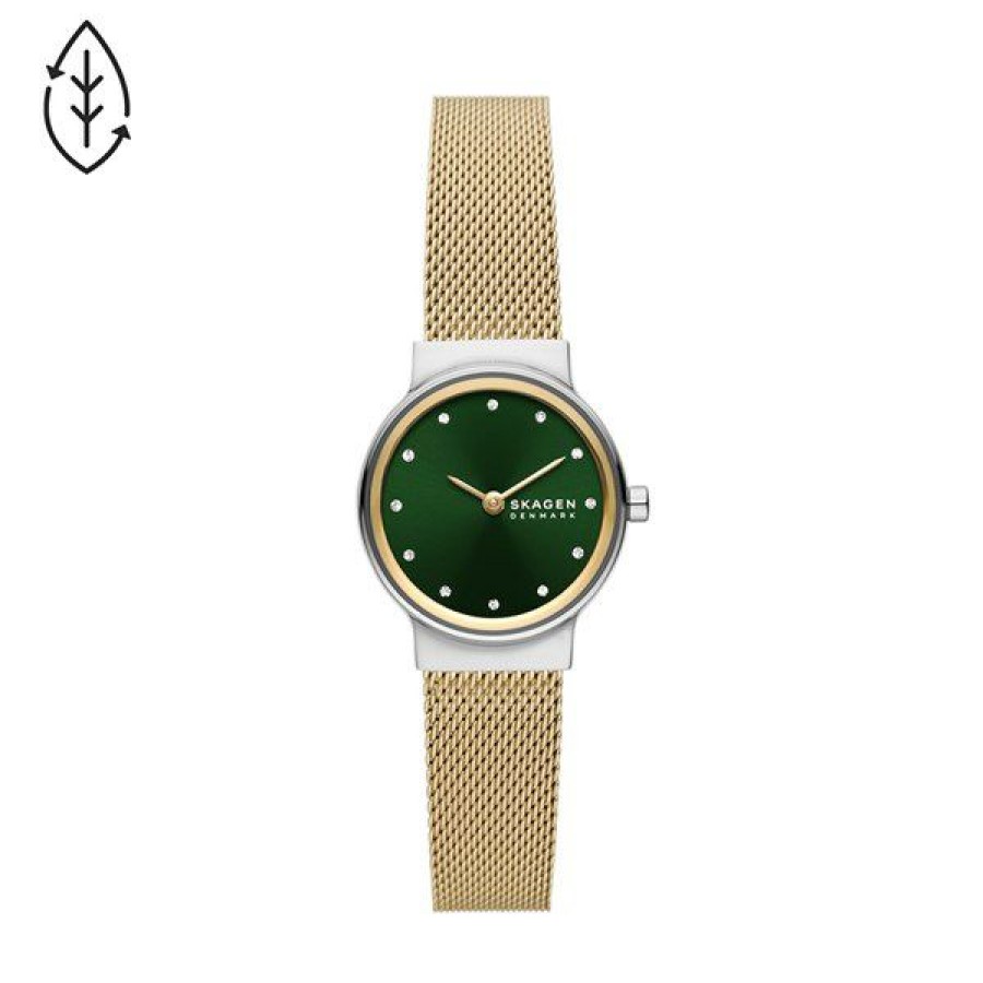 Clearance * Skagen Skw3068 Freja Two Tone Green Dial Mesh Bracelet Watch W06290 100% Guarantee