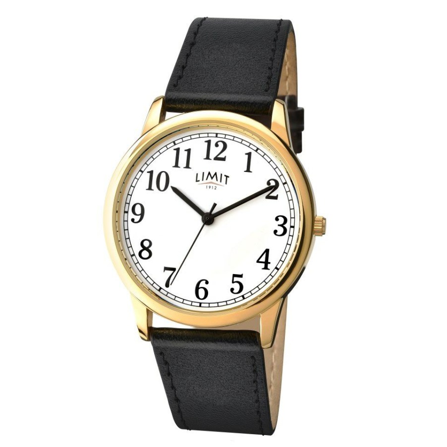 Clearance * Limit 5615 Gold Plated Black Leather Strap Watch W77227 Outlet