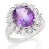 Hot * 9Ct White Gold Amethyst And Diamond Cluster Ring 1/3Ct D63124 Large Choice