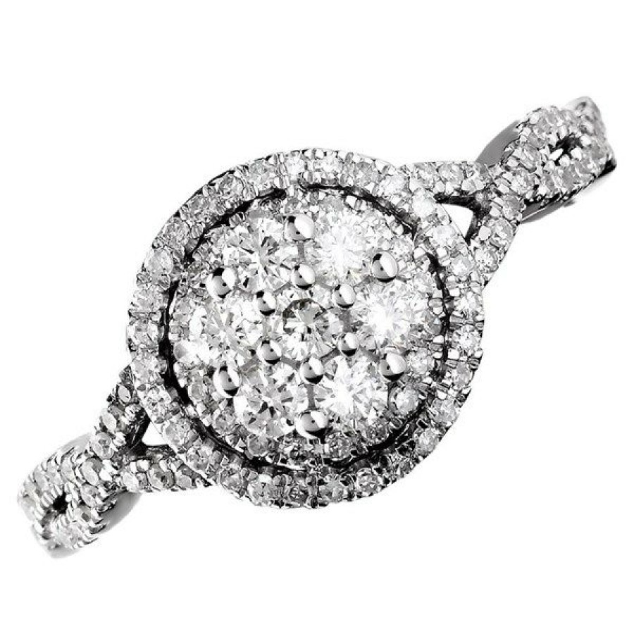 Hot * 9Ct White Gold Diamond Halo Cluster Ring 60Pts D6685 Wholesale