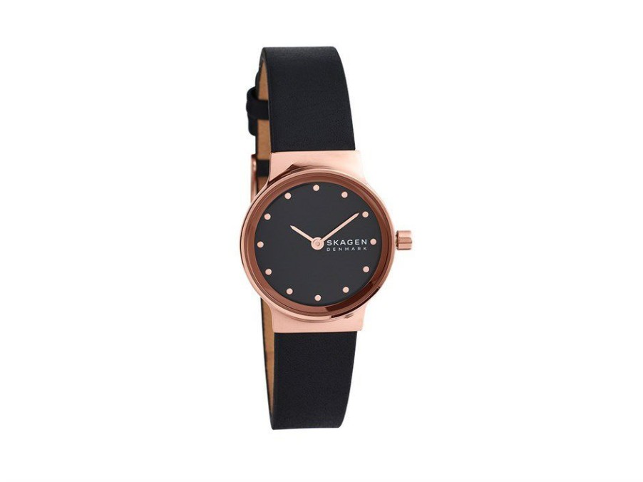 Best * Skagen Skw3004 Freja Black Leather Strap Watch W06235 With Discount