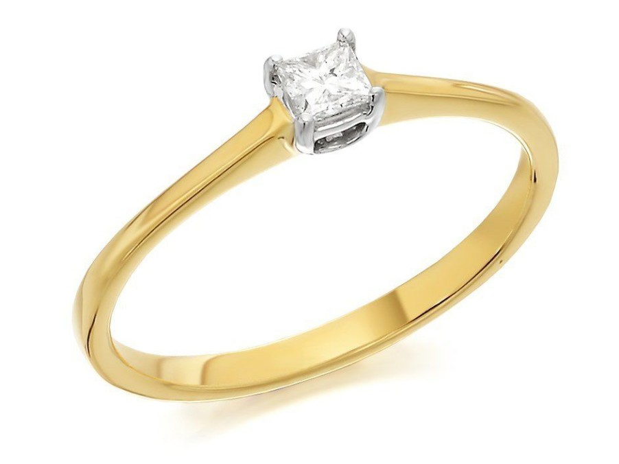 Online * 9Ct Gold Princess Cut Diamond Solitaire Ring 15Pts Agi Certificated D5012 Official