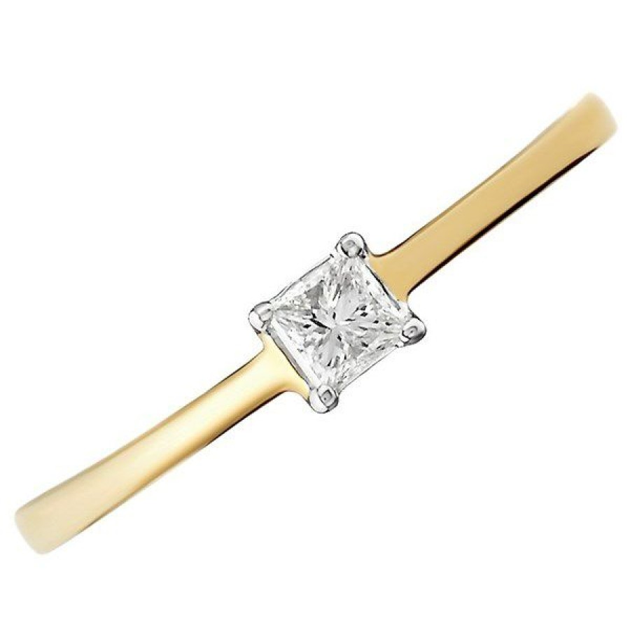 Online * 9Ct Gold Princess Cut Diamond Solitaire Ring 15Pts Agi Certificated D5012 Official