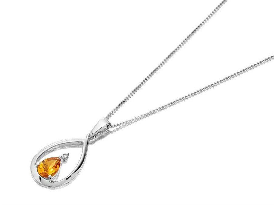 Clearance * My Diamonds Silver Citrine And Diamond Necklace D99106 Exactly Discount