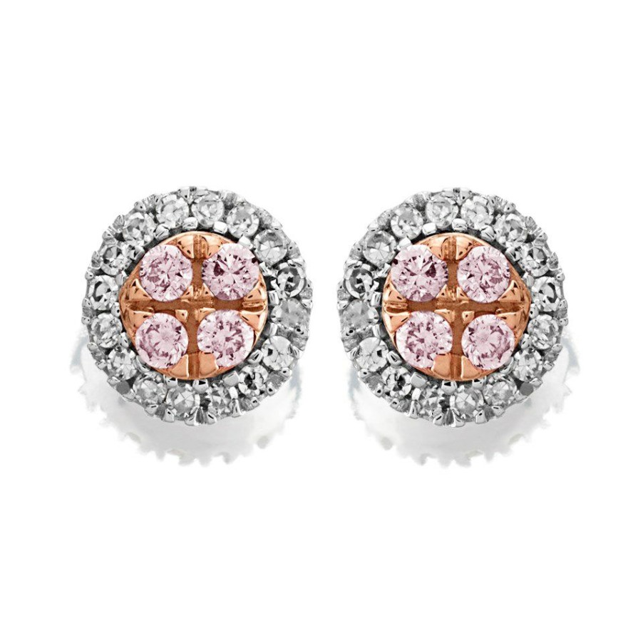 Online * One In A Million 9Ct Two Colour Gold Pink Diamond Stud Earrings 10Pts Per Pair D7846 Discount Online