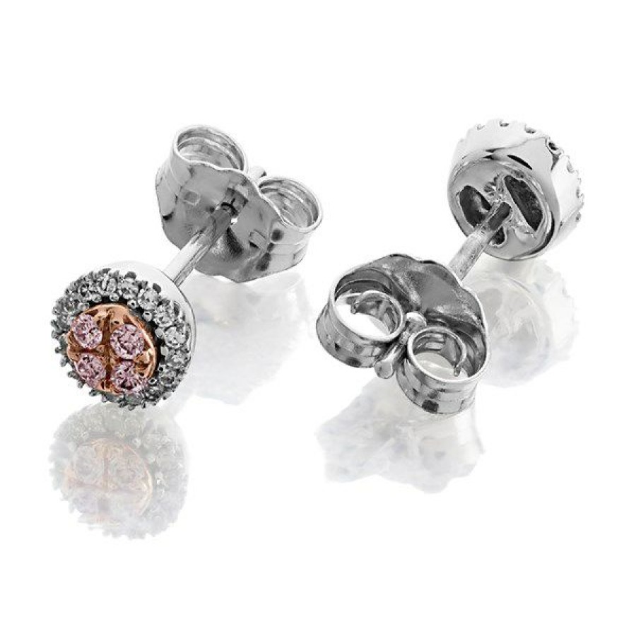 Online * One In A Million 9Ct Two Colour Gold Pink Diamond Stud Earrings 10Pts Per Pair D7846 Discount Online