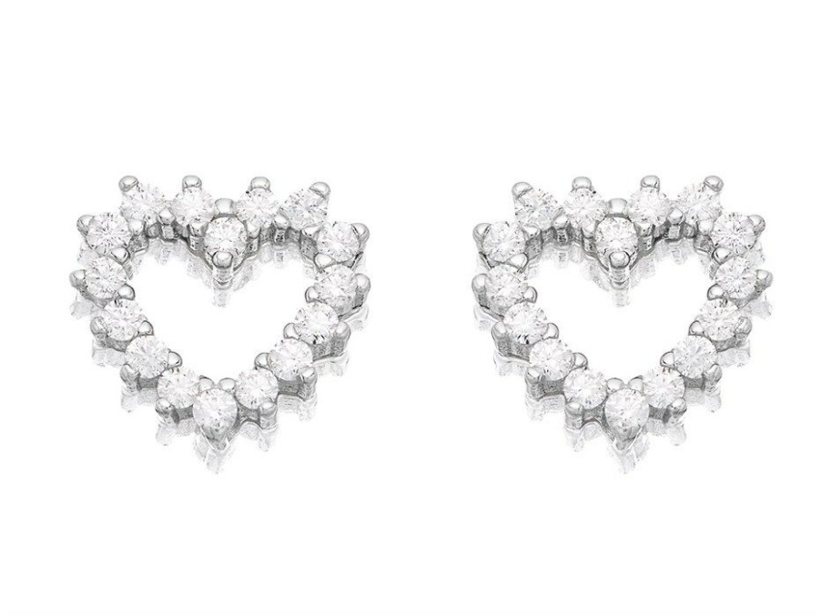 Clearance * Briolette Silver Cubic Zirconia Heart Stud Earrings J77133 Discount Online