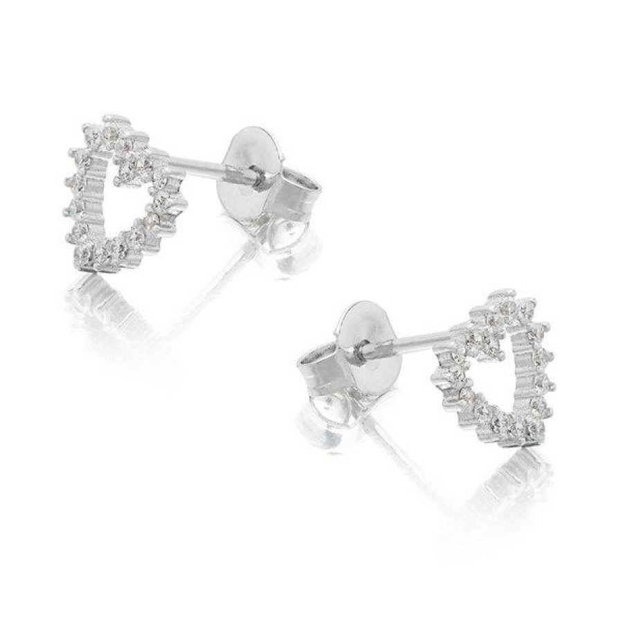 Clearance * Briolette Silver Cubic Zirconia Heart Stud Earrings J77133 Discount Online