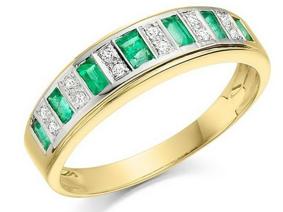 Best * 9Ct Gold Diamond And Emerald Band Ring Size V Only Z50961 Limited Edition