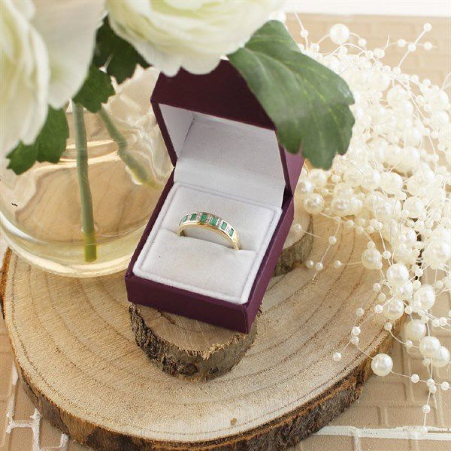 Best * 9Ct Gold Diamond And Emerald Band Ring Size V Only Z50961 Limited Edition