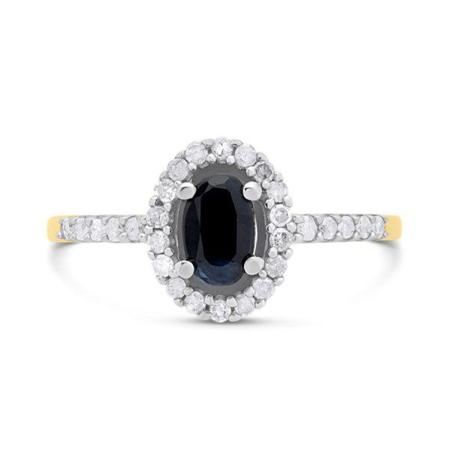 Hot * 9Ct Gold Sapphire And Diamond Cluster Ring 1/4Ct D6716 Popular