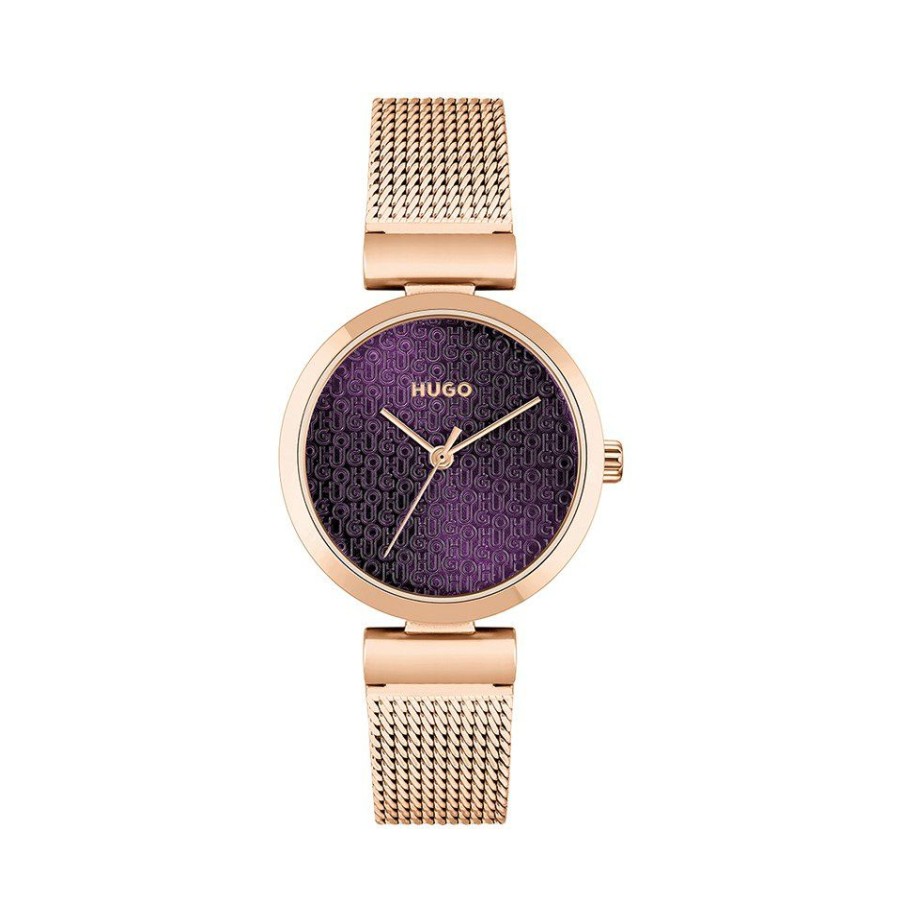 New * Hugo 1540128 Sweet Rose Gold Plated Mesh Bracelet Watch W45362 Cheaper