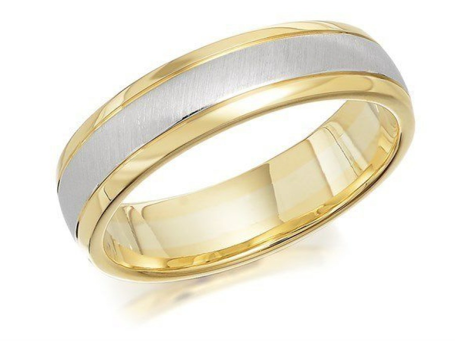 Hot * 9Ct Two Colour Gold Satin And Polished Wedding Ring 5Mm Size H Only Z50406 Limit Offer