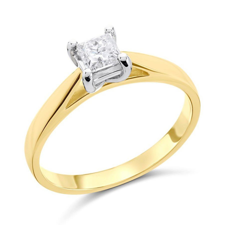 New * 18Ct Gold Princess Cut Diamond Solitaire Ring 35Pts Agi Certificated D0414 Reasonable Price